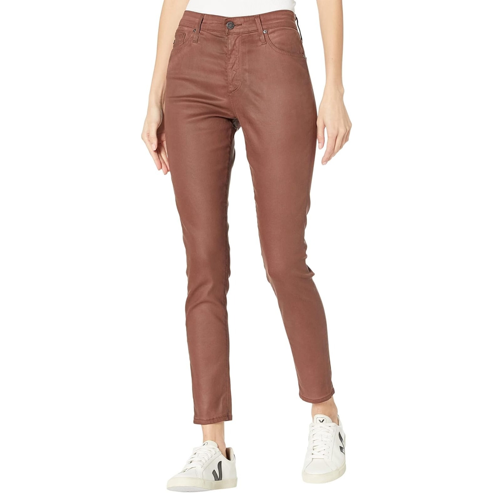 Nwt - Ag Farrah High-Rise Skinny Jeans Leatherette Lt Dark Hibiscus Size 26